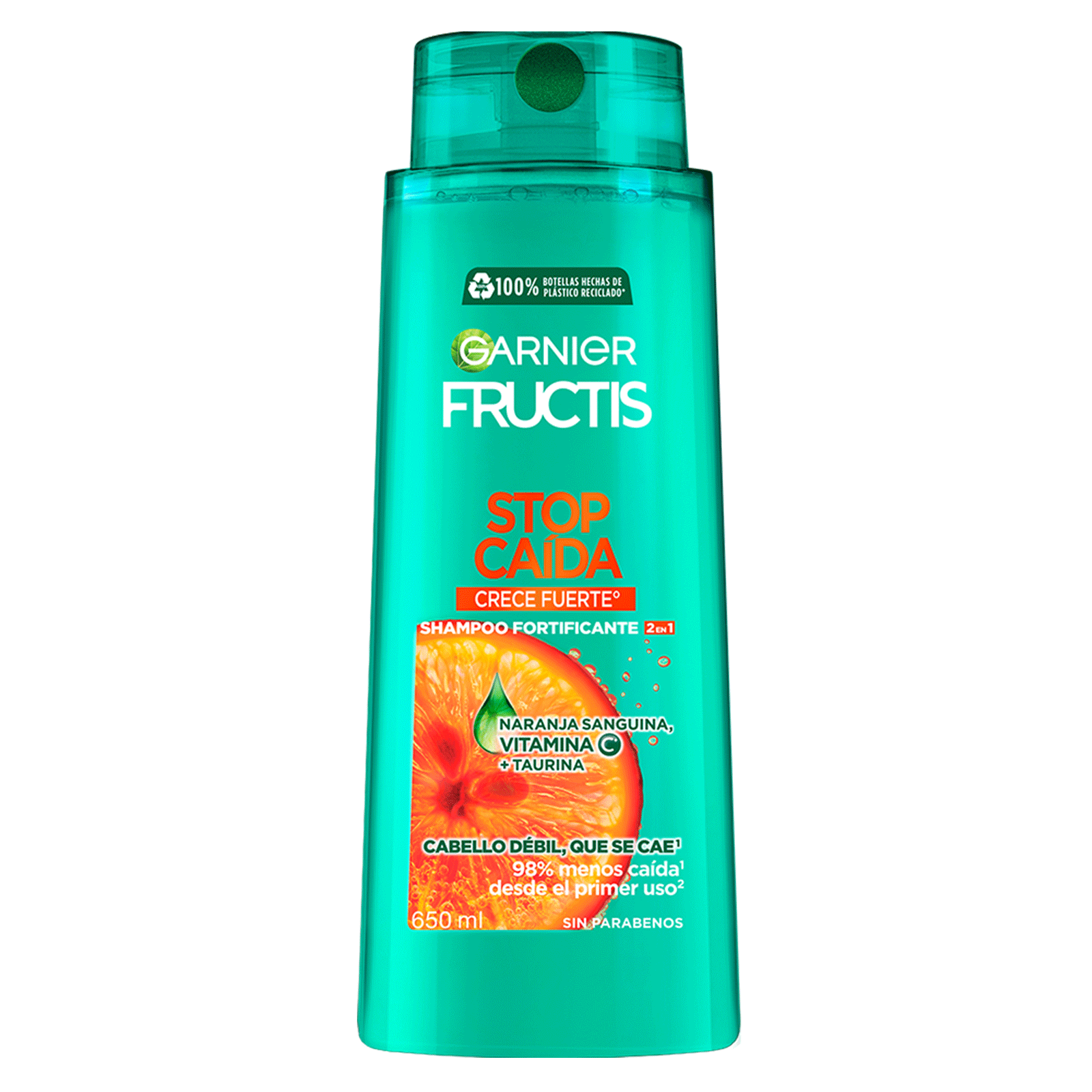 Shampoo Garnier Fructis Stop Caída Crece Fuerte con vitamina C° que reduce la caída del pelo con formula vegana para cabello debil
