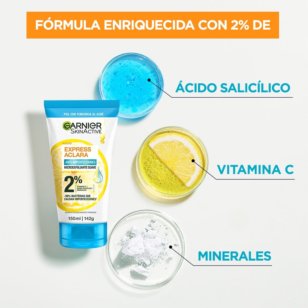 Imagen 4 ingredientes del limpiador facial profundo: acido salicílico, vitamina c y minerales